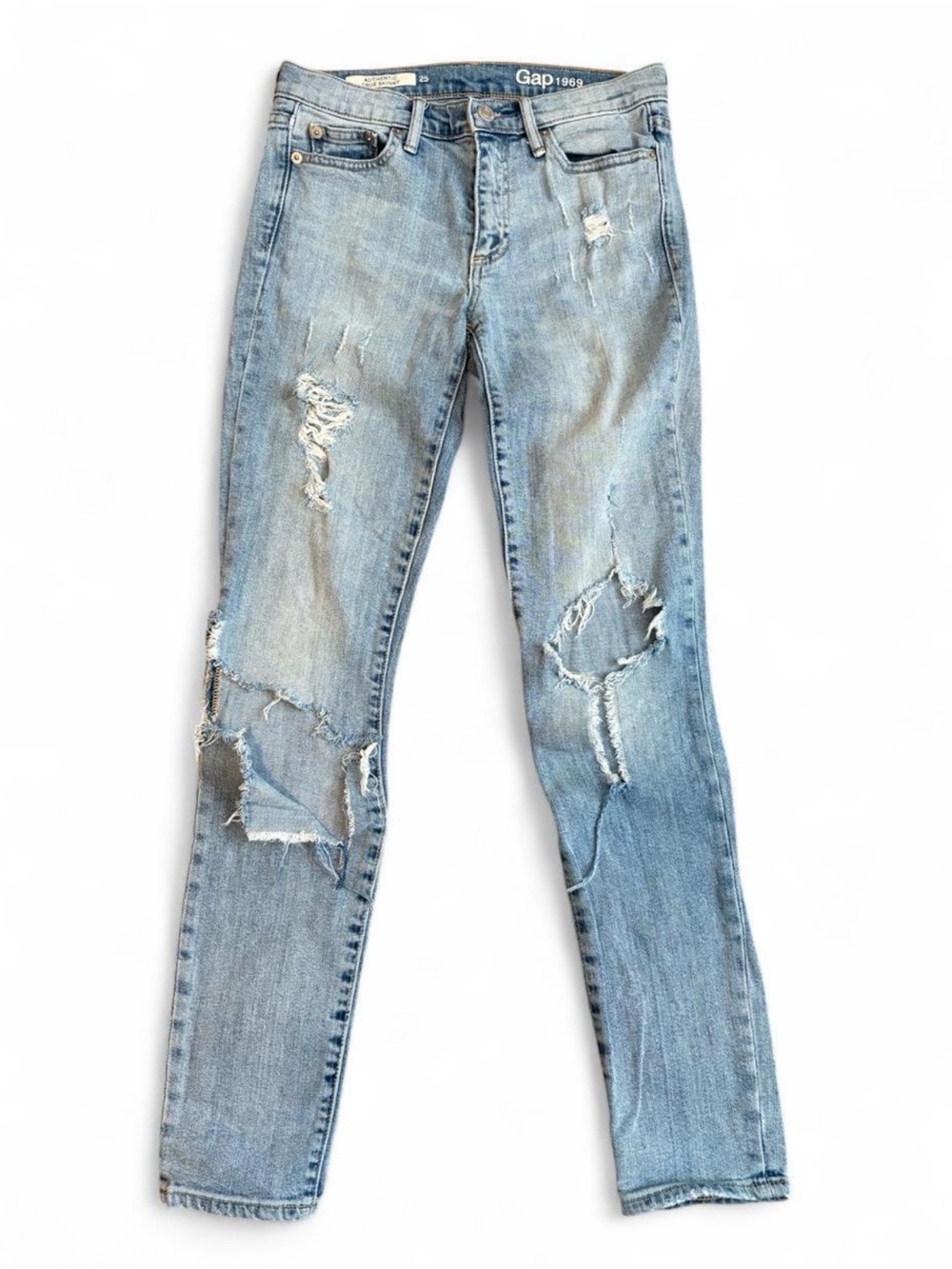 Gap 1969 Authentic True Skinny Distressed Jeans Size 25 Light Wash Ripped